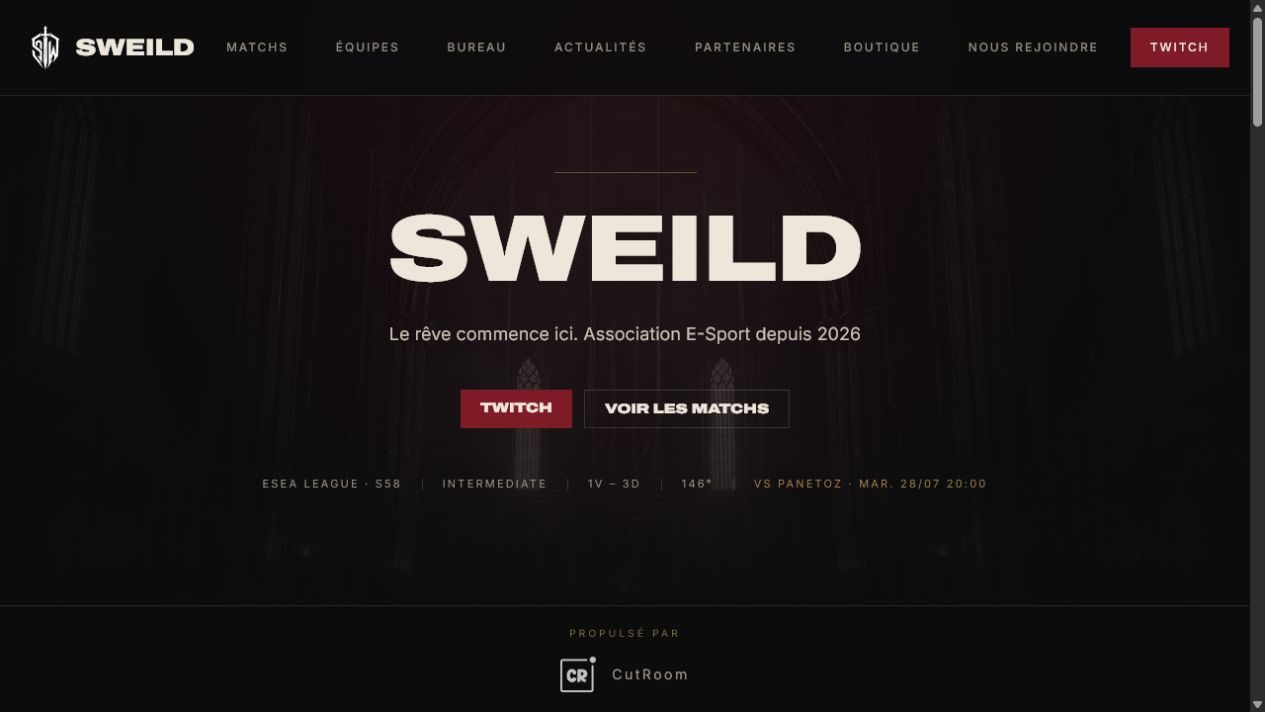 Page d’accueil officielle de SWEILD, association E-Sport française